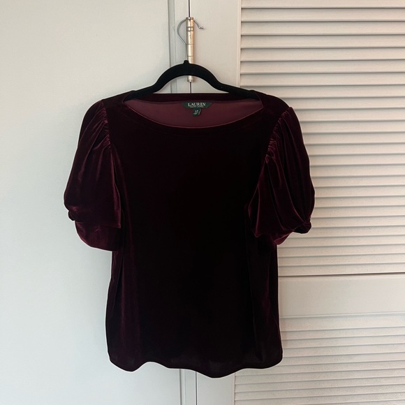 Ralph Lauren Tops - Ralph Lauren Red Velvet Puff Sleeve Blouse